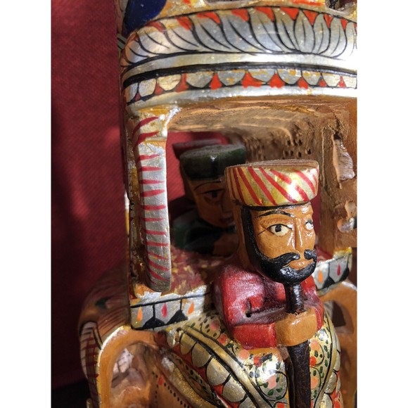 Kadamba Ambari Wooden Handcrafted Painted Elephant Figure 10” India Artwork - Picture 3 of 16